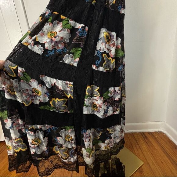 NWT Anthropologie Kasondra Babydoll Maxi Dress 8 Black Floral Asían Print Lace - Picture 13 of 15